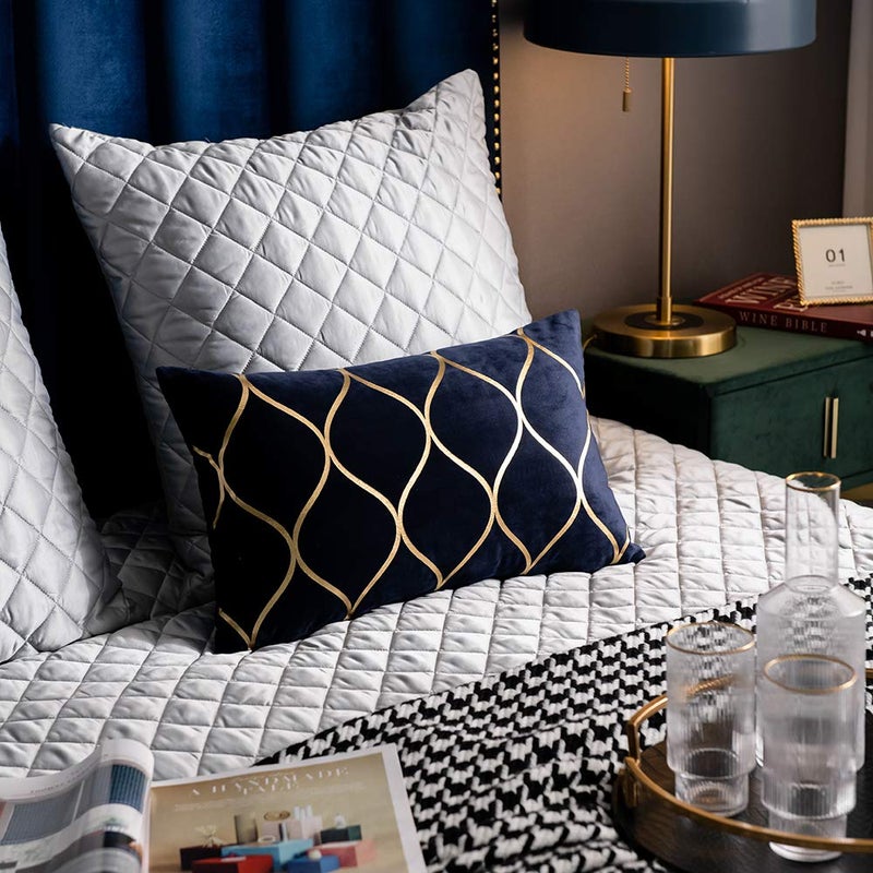 DEZENE Gold Velvet Throw Pillow Covers Navy: 2 Pack 12x20 Inch Rectangular Decorative Pillow Cases for Bedroom Sofa Couch Living Room - Image 5